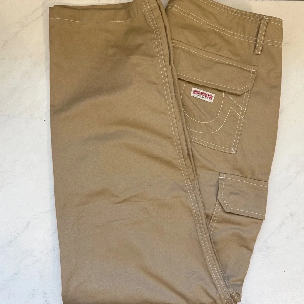 True Religion Men's 34 Beige Cargo Pants Baggy Relaxed Retro Neutral